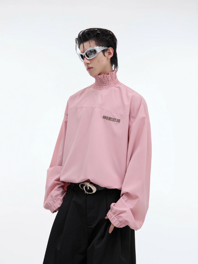 Pleated High Neck Half Zip Shirt Korean Street Fashion Shirt By Argue Culture Shop Online at OH Vault