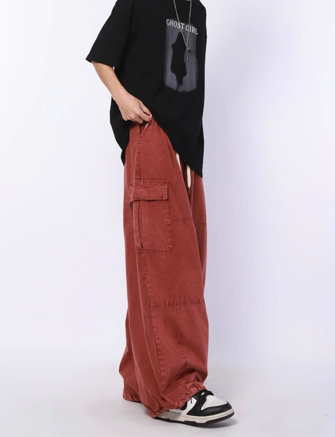 Drawstring Line Textured Wide Cargo Pants Korean Street Fashion Pants By Made Extreme Shop Online at OH Vault