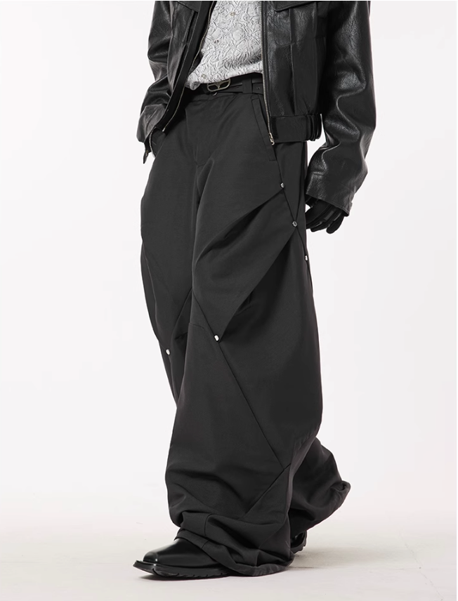 Rivet Pleated Wide Leg Trousers Korean Street Fashion Pants By Dark Fog Shop Online at OH Vault