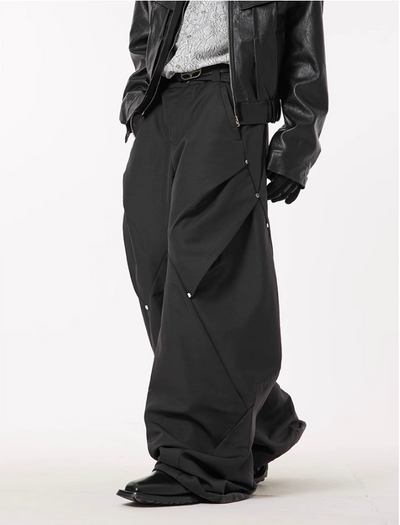 Rivet Pleated Wide Leg Trousers Korean Street Fashion Pants By Dark Fog Shop Online at OH Vault