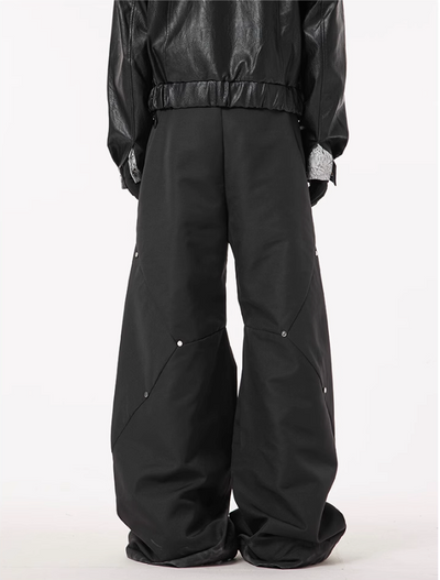 Rivet Pleated Wide Leg Trousers Korean Street Fashion Pants By Dark Fog Shop Online at OH Vault