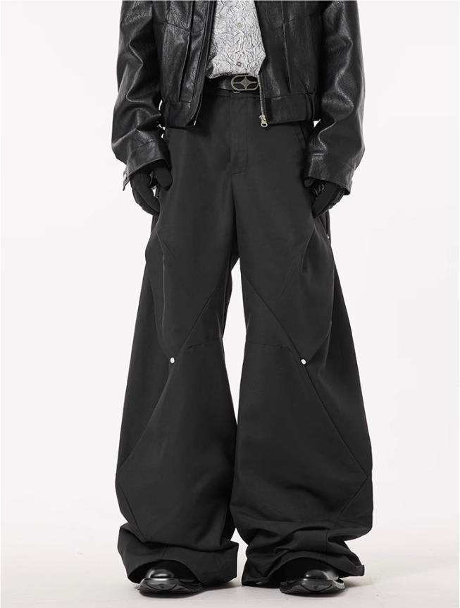 Rivet Pleated Wide Leg Trousers Korean Street Fashion Pants By Dark Fog Shop Online at OH Vault