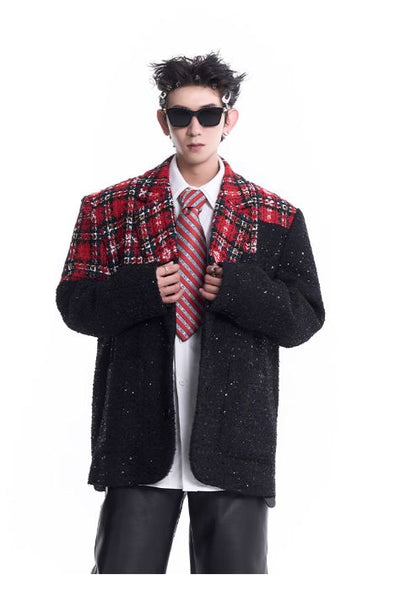 Starry Stitched Plaid Blazer Korean Street Fashion Blazer By Slim Black Shop Online at OH Vault