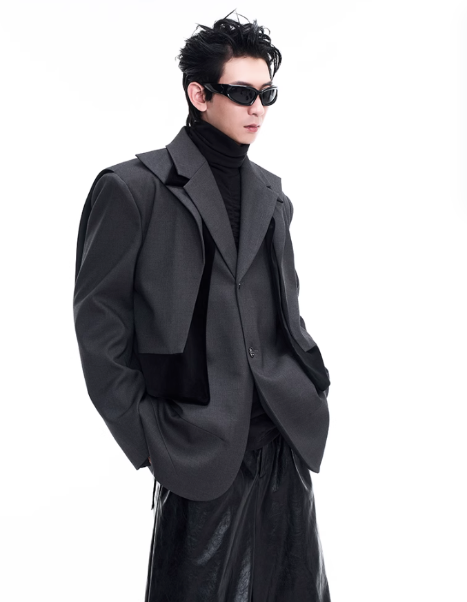 Stitched Layered Buttoned Blazer Korean Street Fashion Blazer By Slim Black Shop Online at OH Vault