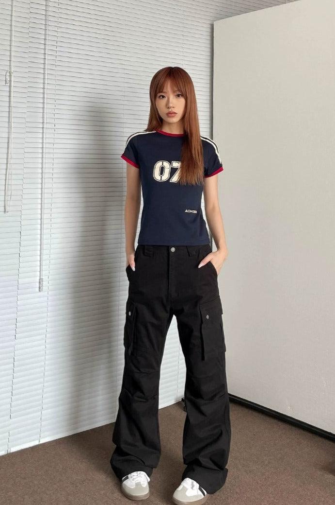 Pleated Loose Fit Flared Cargo Pants Korean Street Fashion Pants By Apocket Shop Online at OH Vault