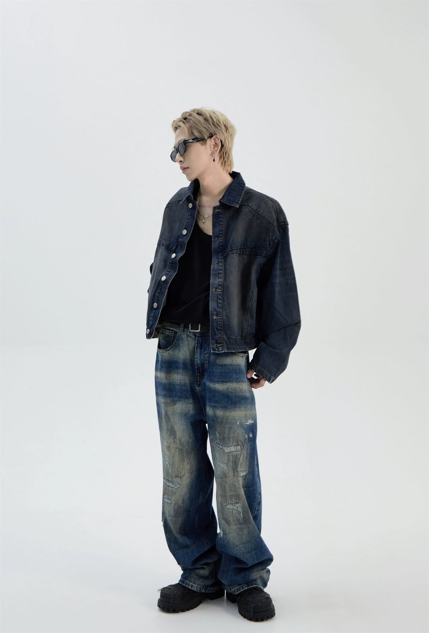 Washed Boxy Fit Denim Jacket Korean Street Fashion Jacket By Ash Dark Shop Online at OH Vault