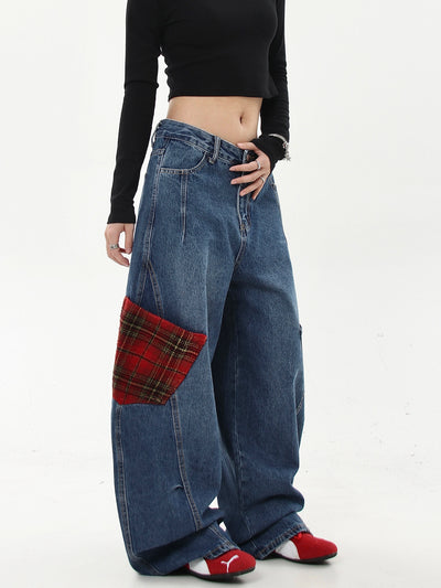 Asymmetric Plaid Pocket Scimitar Jeans Korean Street Fashion Jeans By Blacklists Shop Online at OH Vault