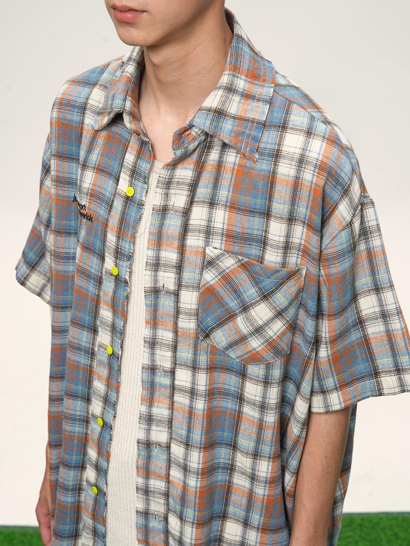 Classic Plaid Raw Edge Shirt Korean Street Fashion Shirt By Jump Next Shop Online at OH Vault