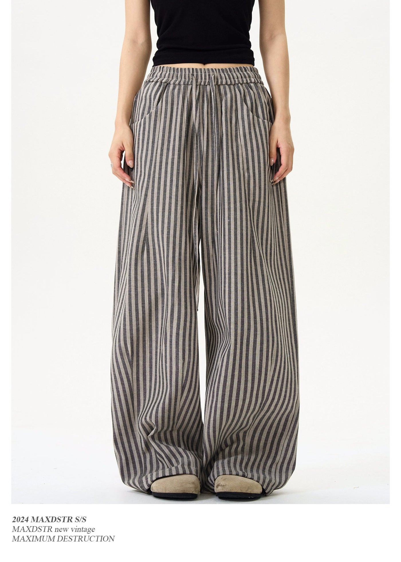 Drape Wide Vertical Striped Pants Korean Street Fashion Pants By MaxDstr Shop Online at OH Vault