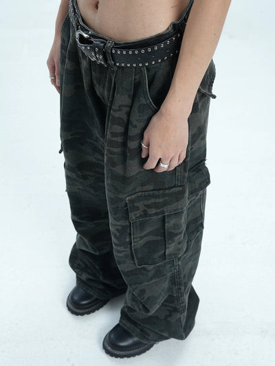 Camo Knee-Pleats Cargo Pants Korean Street Fashion Pants By Jump Next Shop Online at OH Vault