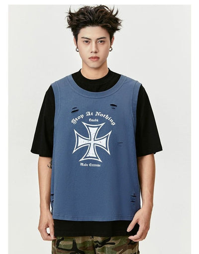 Two-Piece Lettered & Logo T-Shirt Korean Street Fashion T-Shirt By Made Extreme Shop Online at OH Vault