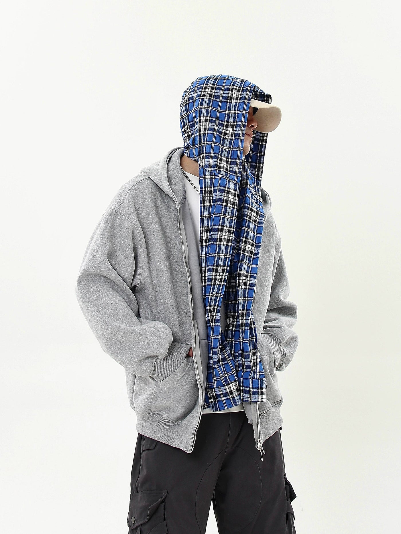 Plaid Layered Zip-Up Hoodie Korean Street Fashion Hoodie By Blacklists Shop Online at OH Vault