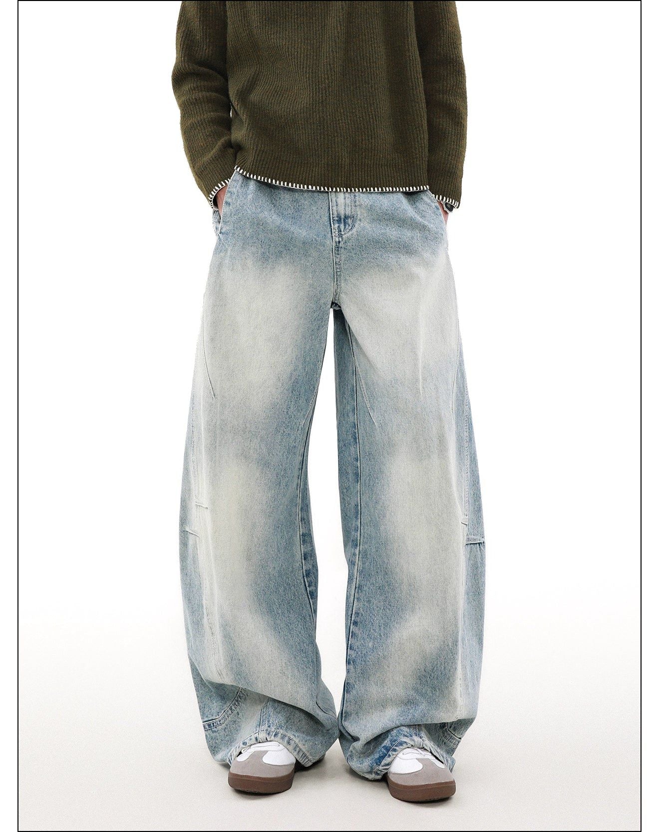 Bleach Washed Scimitar Jeans Korean Street Fashion Jeans By Mr Nearly Shop Online at OH Vault