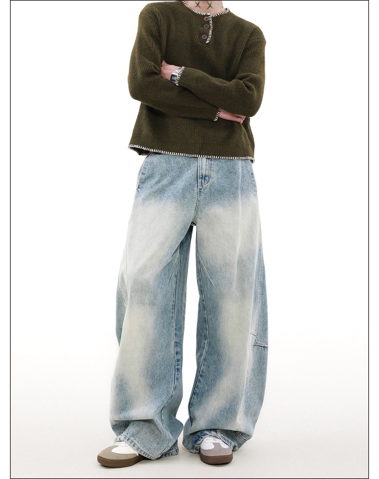 Bleach Washed Scimitar Jeans Korean Street Fashion Jeans By Mr Nearly Shop Online at OH Vault