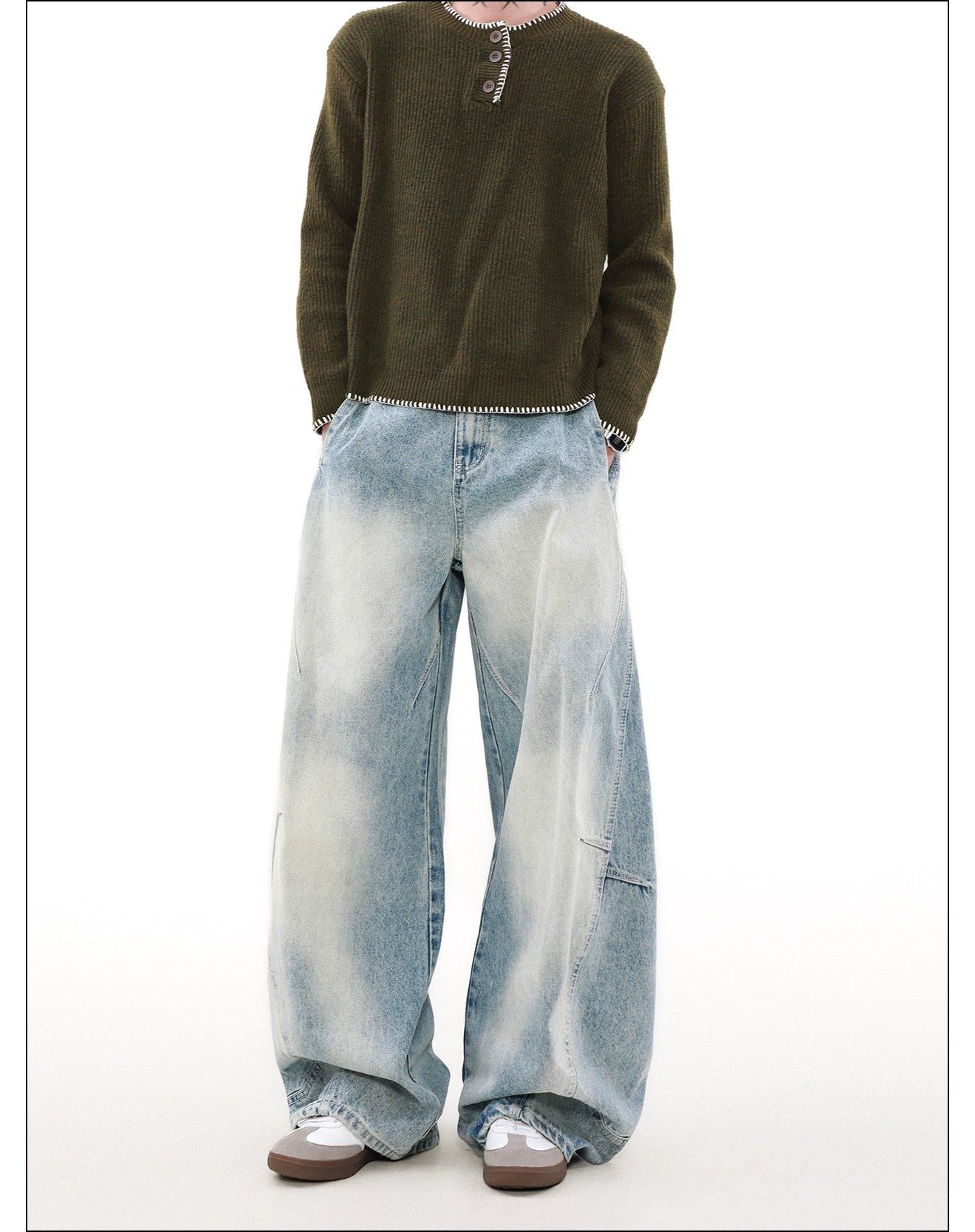 Bleach Washed Scimitar Jeans Korean Street Fashion Jeans By Mr Nearly Shop Online at OH Vault