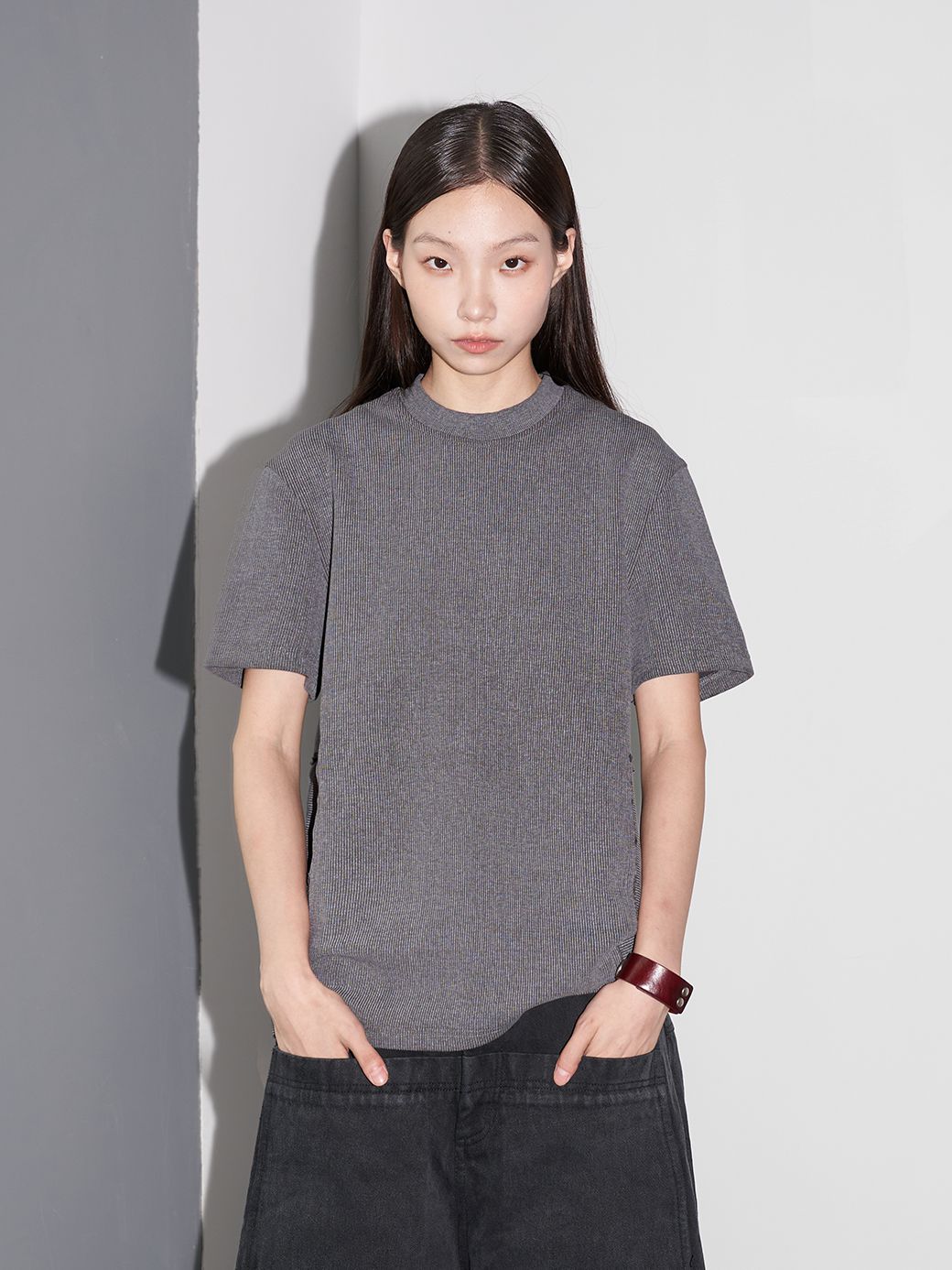 Basic Fit Slit Edge Knitted T-Shirt Korean Street Fashion T-Shirt By 49PERCENT Shop Online at OH Vault