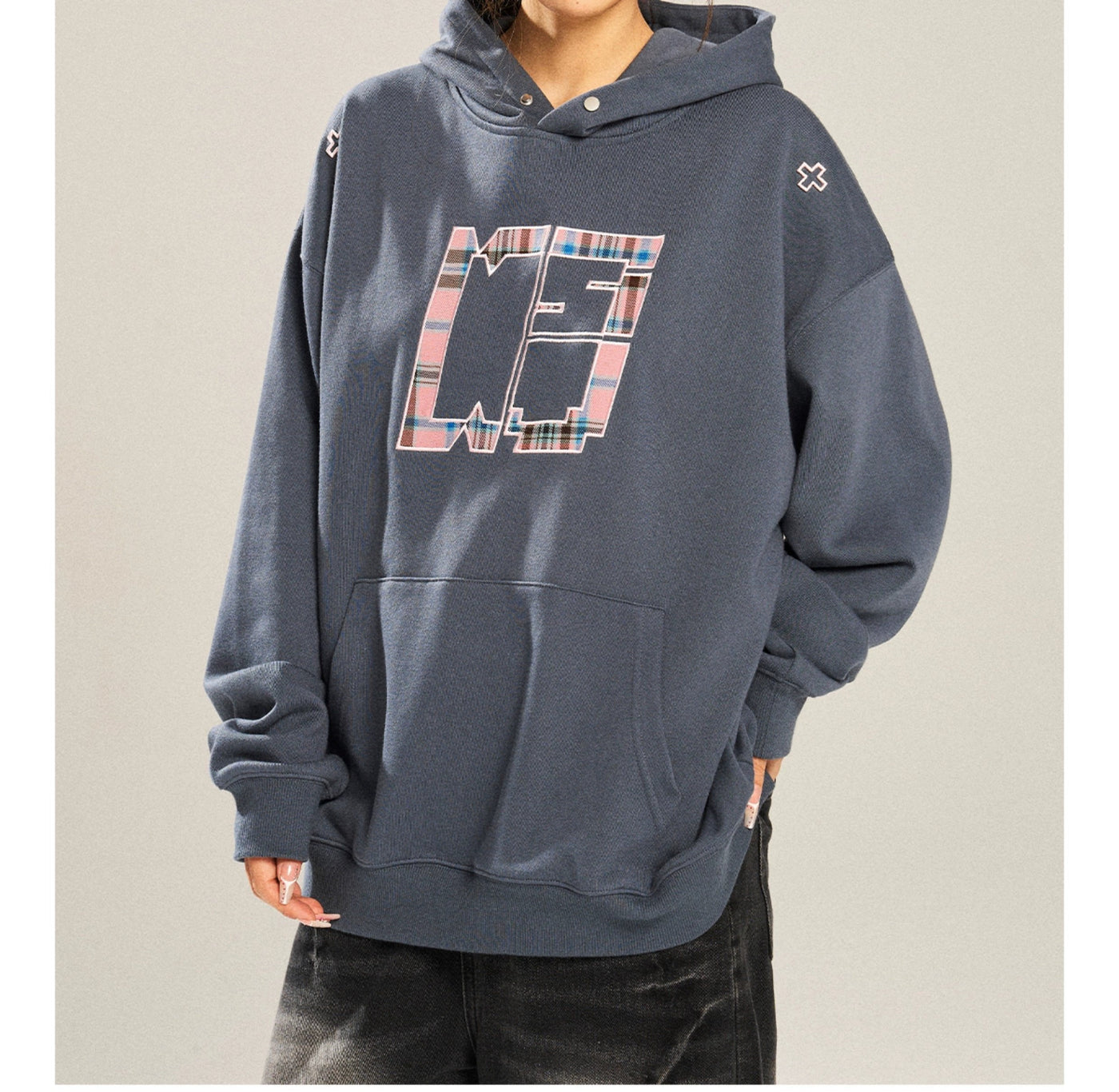 Plaid Logo Embroidery Hoodie Korean Street Fashion Hoodie By New Start Shop Online at OH Vault