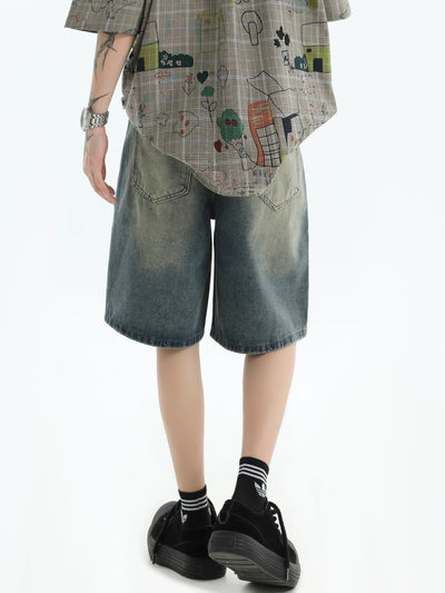 Washed & Whiskers Denim Shorts Korean Street Fashion Shorts By INS Korea Shop Online at OH Vault