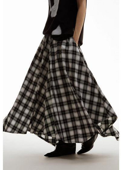 Flowy Plaid Pattern Long Skirt Korean Street Fashion Skirt By Funky Fun Shop Online at OH Vault