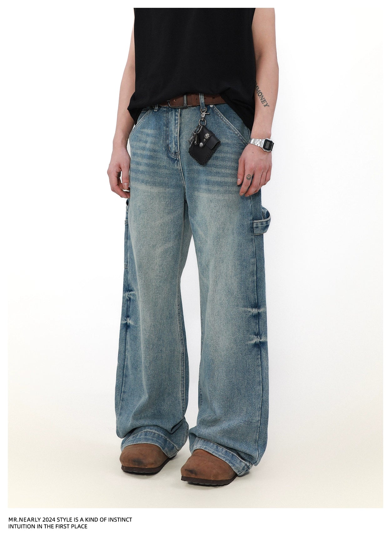 Classic Wash & Whisker Wide Jeans Korean Street Fashion Jeans By Mr Nearly Shop Online at OH Vault