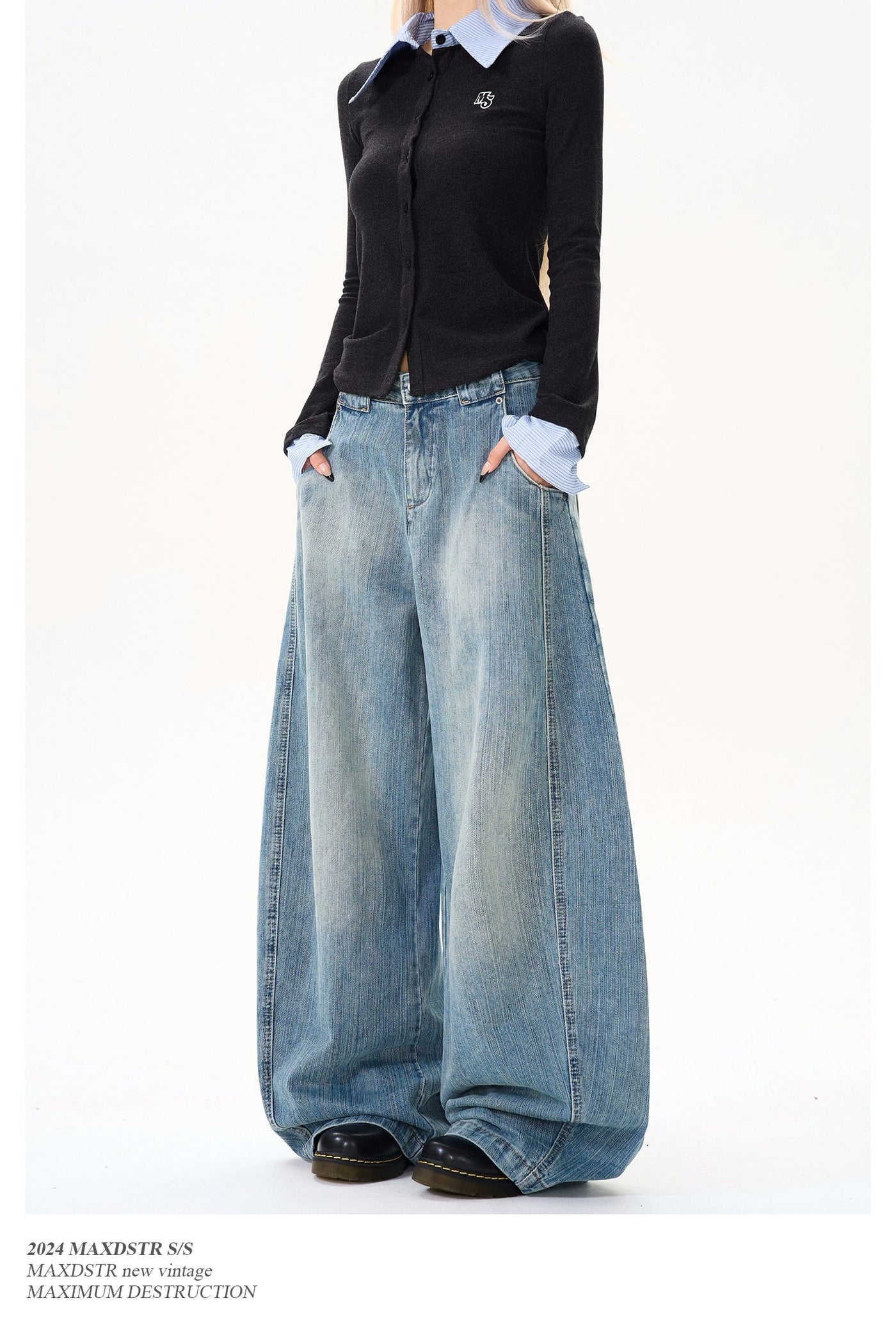 Washed Bamboo Pattern Wide Jeans Korean Street Fashion Jeans By MaxDstr Shop Online at OH Vault