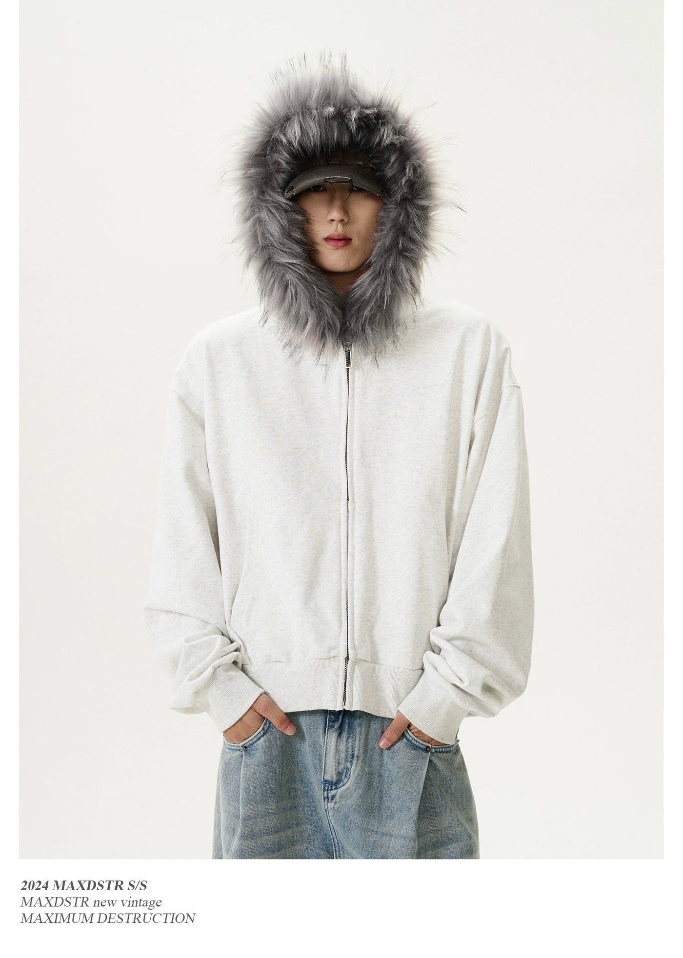 Casual Fit Fur Collar Zip-Up Hoodie Korean Street Fashion Hoodie By MaxDstr Shop Online at OH Vault