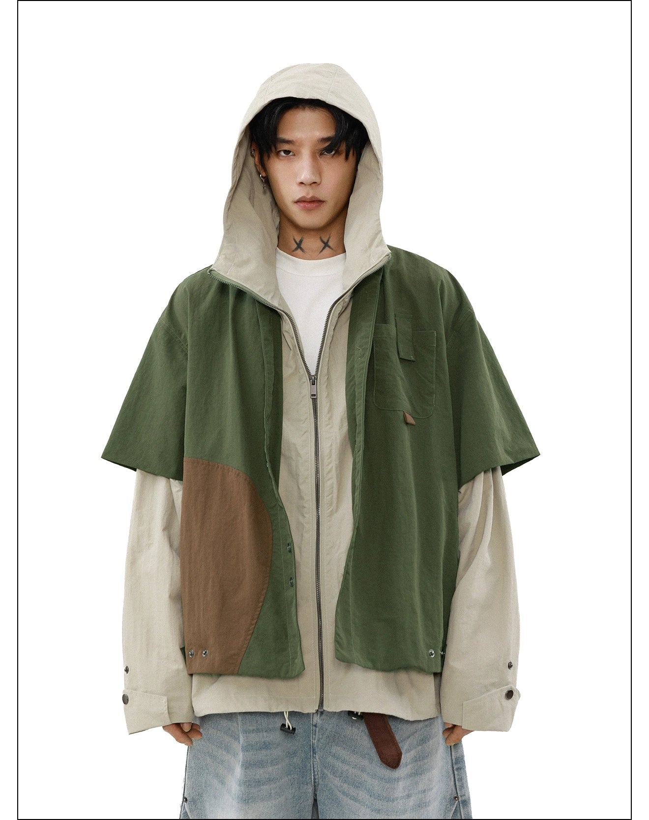 Contrast Layered Hooded Jacket Korean Street Fashion Jacket By Mr Nearly Shop Online at OH Vault