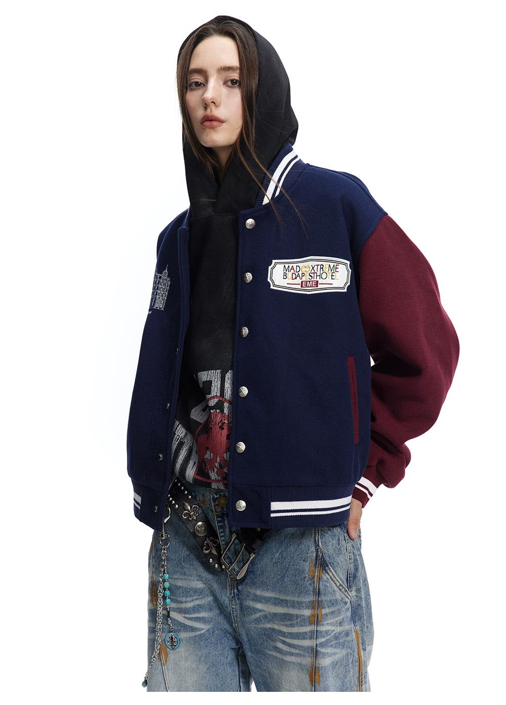 Contrast Color Embroidered Varsity Jacket Korean Street Fashion Jacket By Made Extreme Shop Online at OH Vault