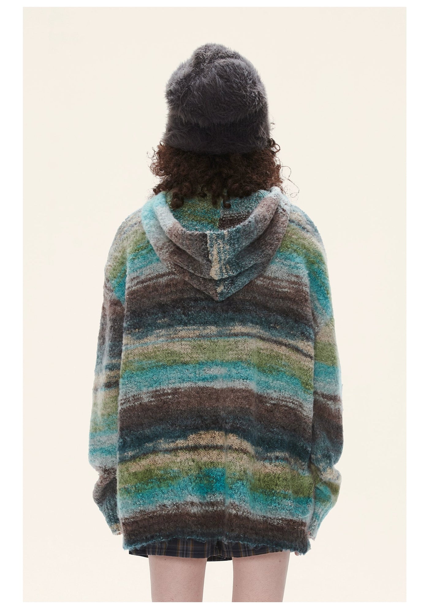 Fuzzy Contrast Knit Zip-Up Hoodie Korean Street Fashion Hoodie By Lost CTRL Shop Online at OH Vault