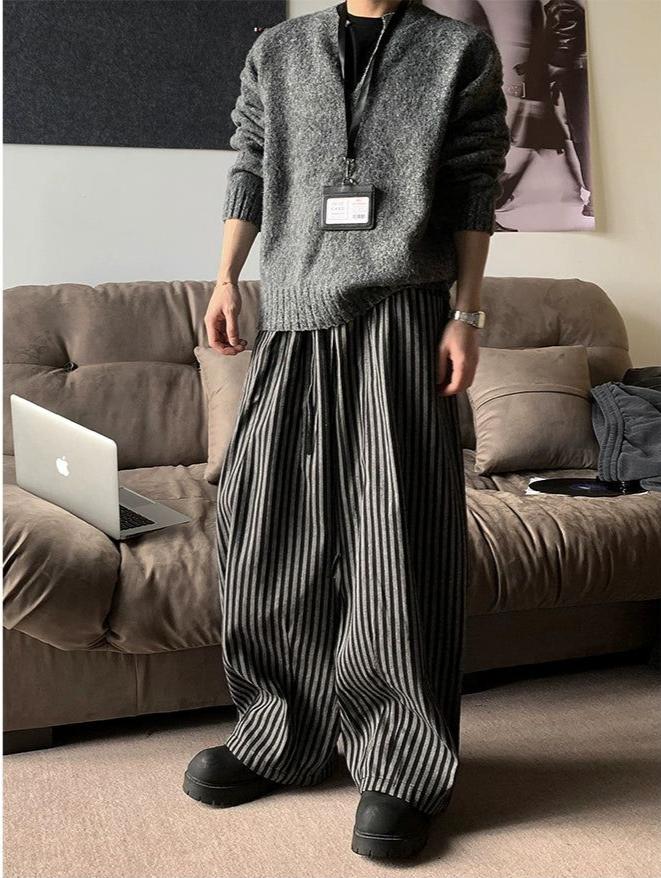 Drape Loose Striped Pants Korean Street Fashion Pants By Poikilotherm Shop Online at OH Vault