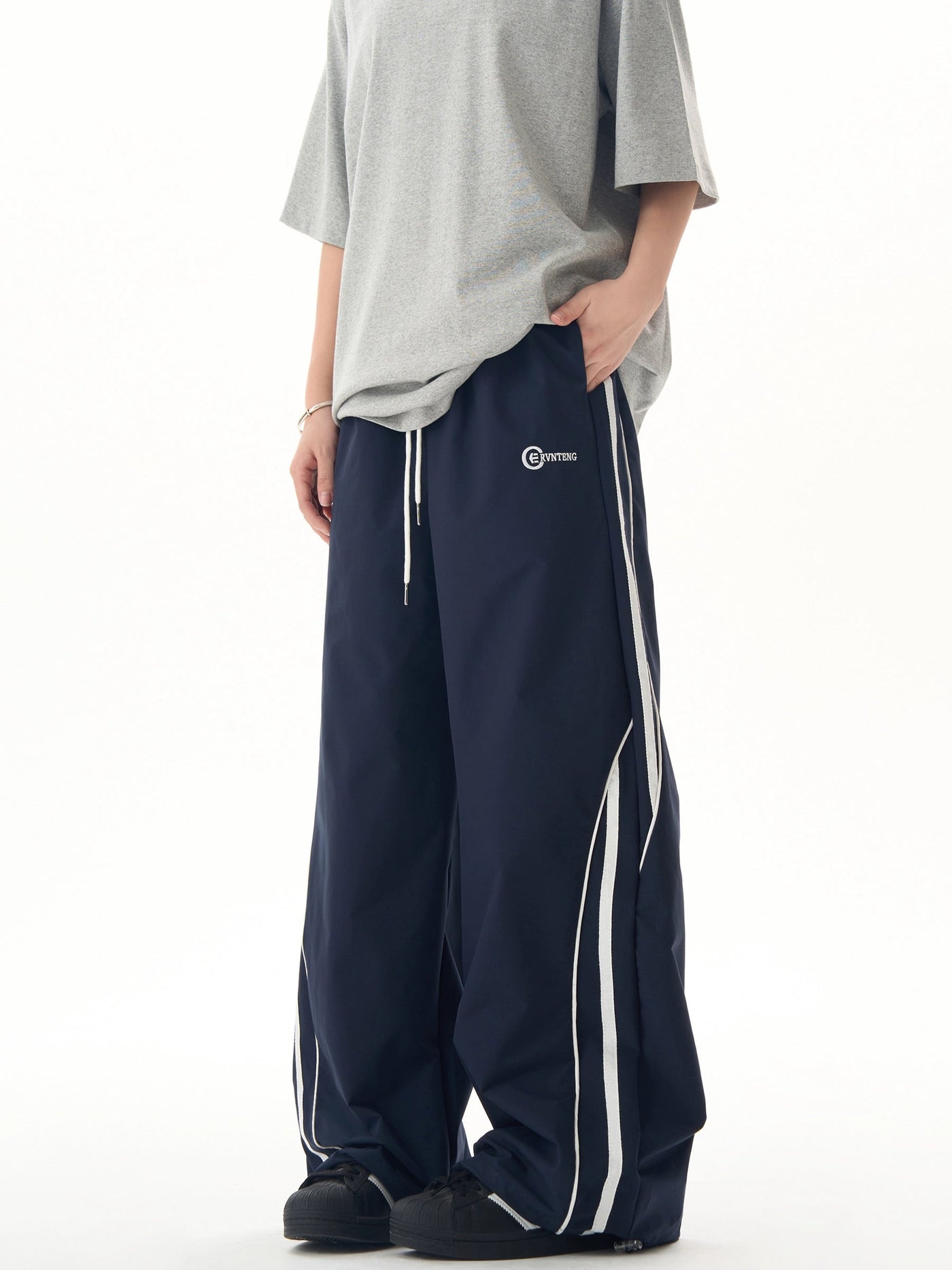 Drawcord Side Striped Track Pants Korean Street Fashion Pants By Ash Dark Shop Online at OH Vault