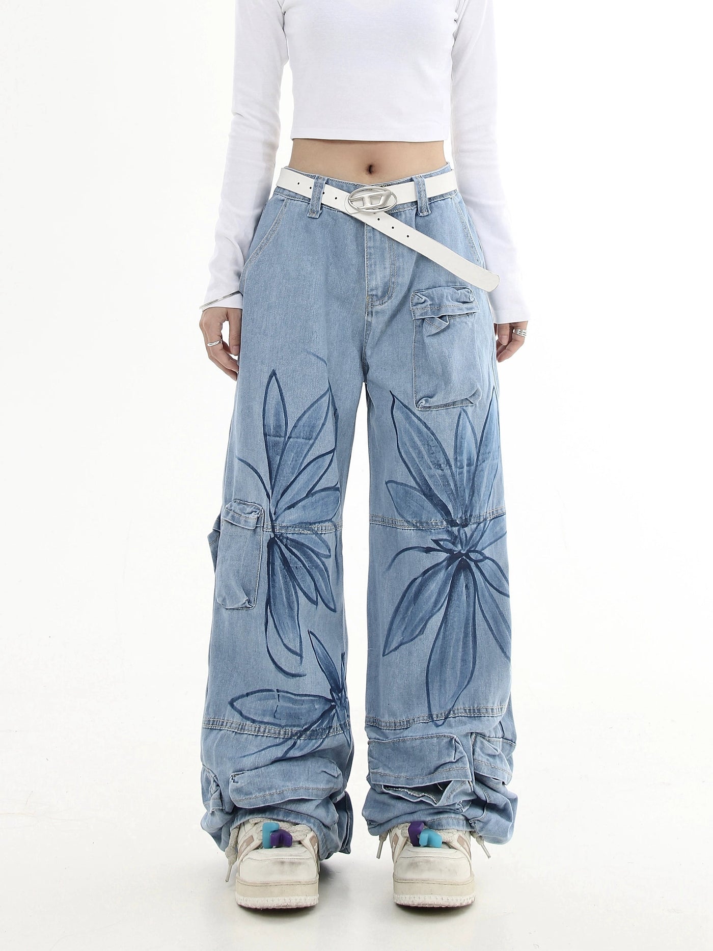 Flower Graffiti Cargo Jeans Korean Street Fashion Jeans By Blacklists Shop Online at OH Vault