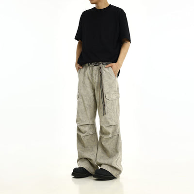 Washed Pleated Knee Cargo Pants Korean Street Fashion Pants By MEBXX Shop Online at OH Vault