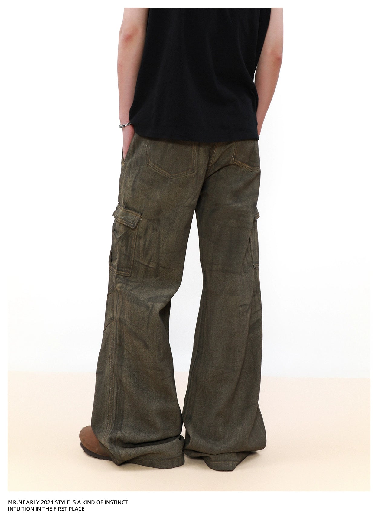 Charcoal Washed Wide Cargo Jeans Korean Street Fashion Jeans By Mr Nearly Shop Online at OH Vault