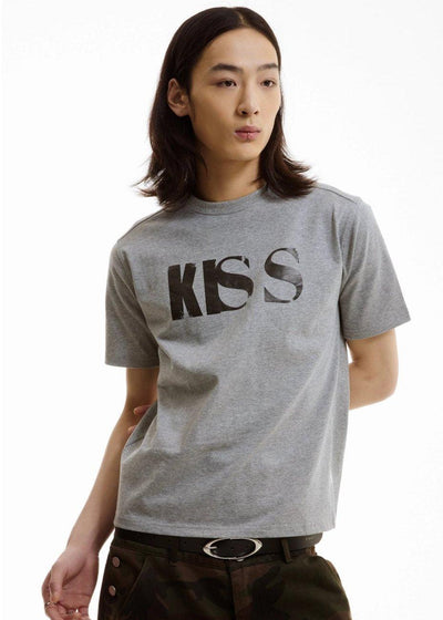 Kiss Text Print Casual T-Shirt Korean Street Fashion T-Shirt By Funky Fun Shop Online at OH Vault