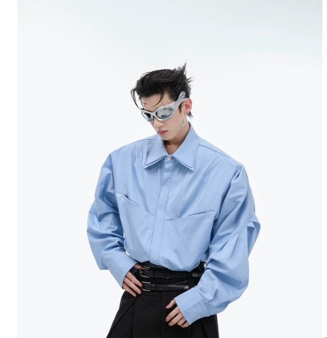 Double Collar Pleated Shirt Korean Street Fashion Shirt By Argue Culture Shop Online at OH Vault