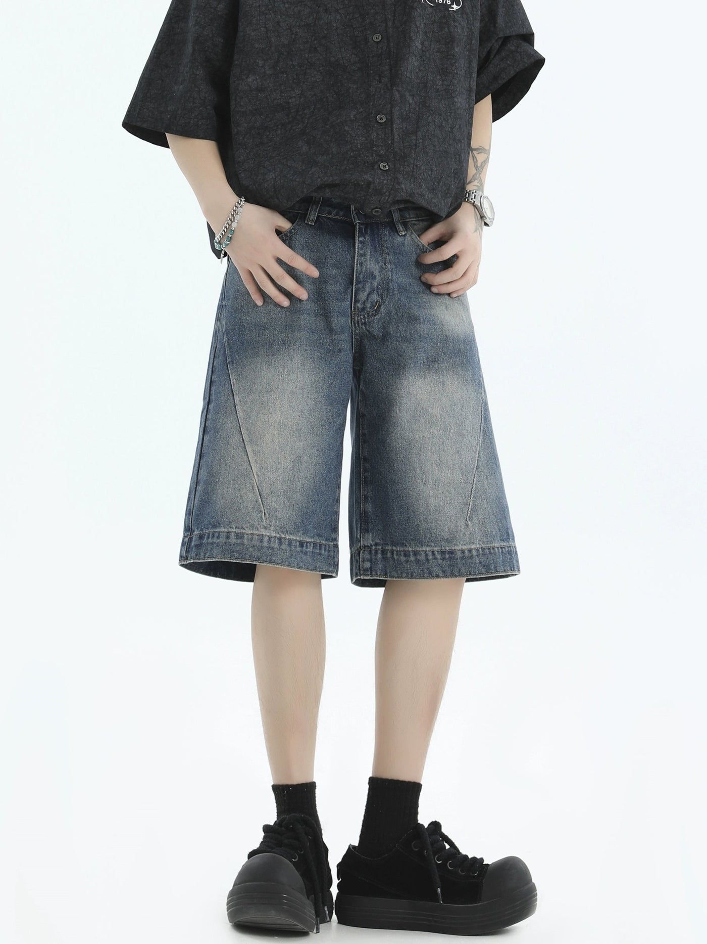 Faded Knee Denim Shorts Korean Street Fashion Shorts By INS Korea Shop Online at OH Vault