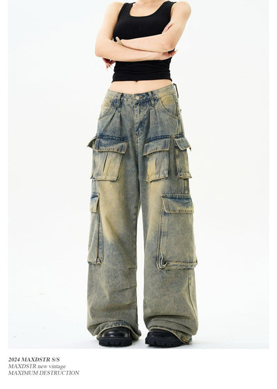 Faded Baggy Cargo Jeans Korean Street Fashion Jeans By MaxDstr Shop Online at OH Vault