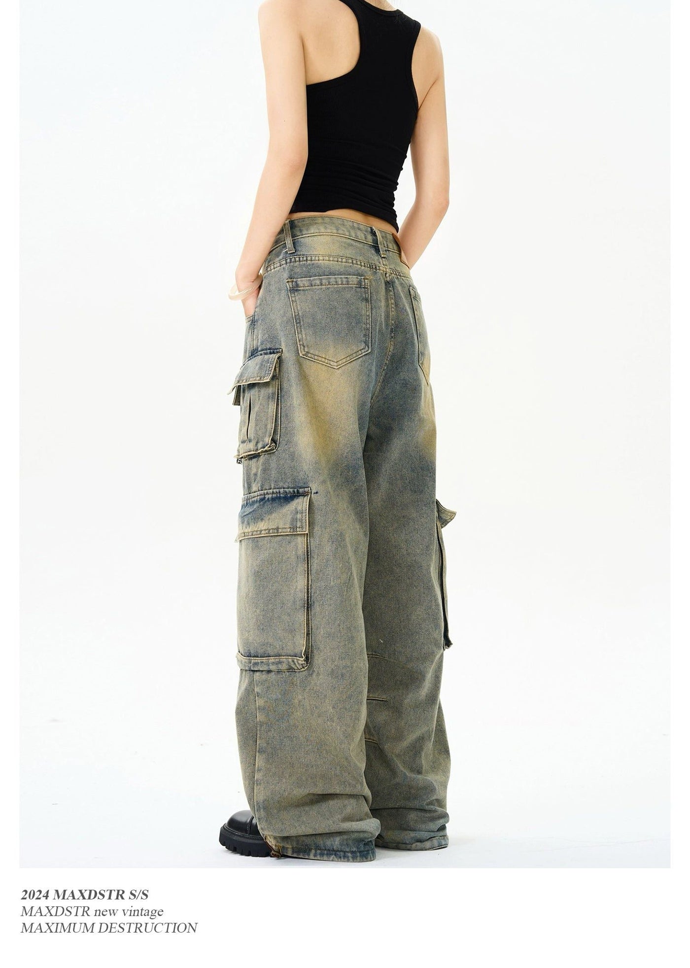 Faded Baggy Cargo Jeans Korean Street Fashion Jeans By MaxDstr Shop Online at OH Vault