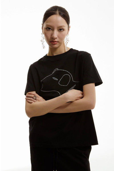 Rhinestone Dog Outline T-Shirt Korean Street Fashion T-Shirt By Funky Fun Shop Online at OH Vault