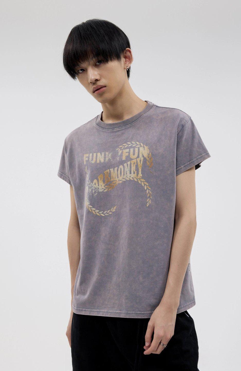 Washed Text Print T-Shirt Korean Street Fashion T-Shirt By Funky Fun Shop Online at OH Vault