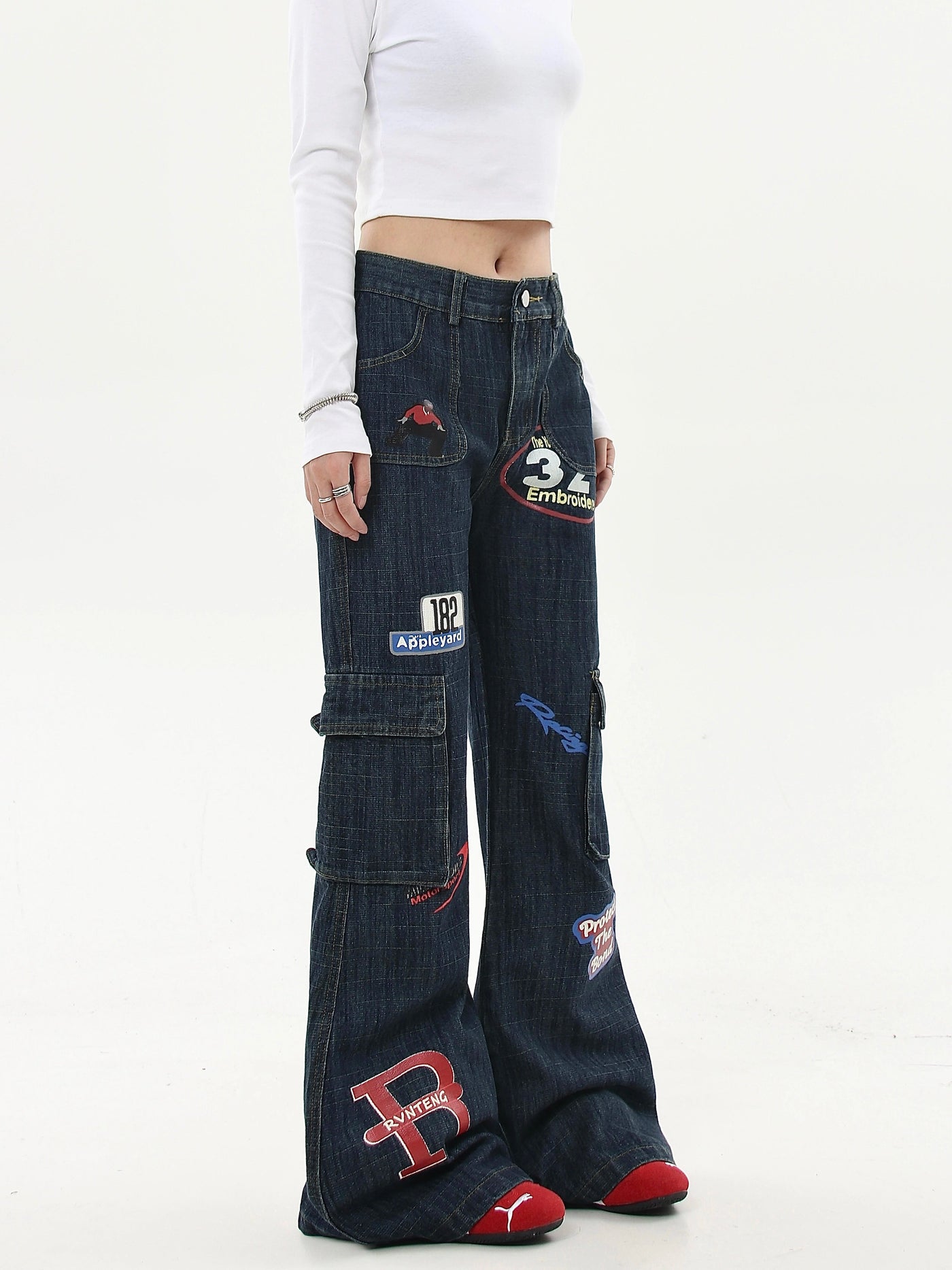 Graffiti Print Flared Cargo Jeans Korean Street Fashion Jeans By Blacklists Shop Online at OH Vault