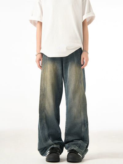 Spliced Wide Leg Jeans Korean Street Fashion Jeans By Ash Dark Shop Online at OH Vault