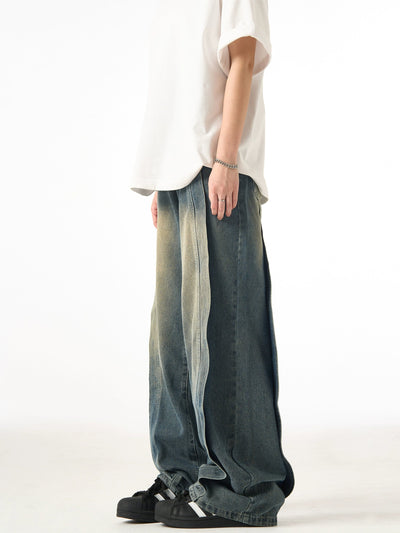 Spliced Wide Leg Jeans Korean Street Fashion Jeans By Ash Dark Shop Online at OH Vault