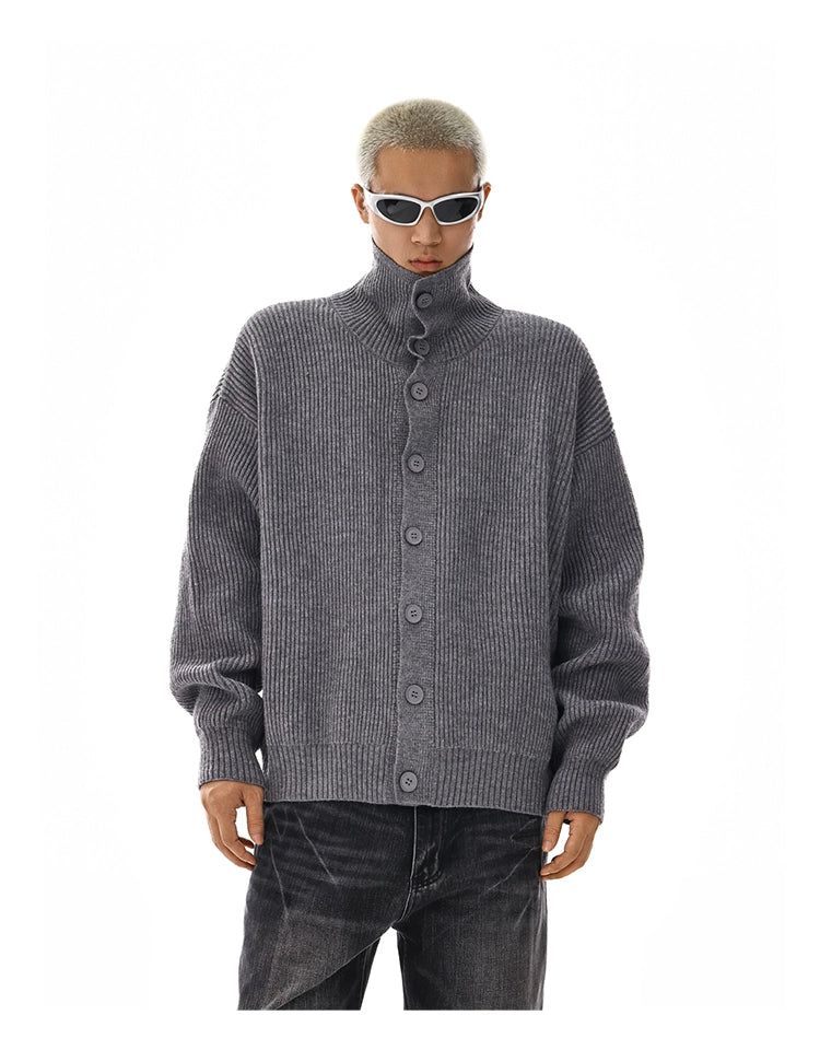 High Neck Button-Front Knit Jacket Korean Street Fashion Jacket By MEBXX Shop Online at OH Vault