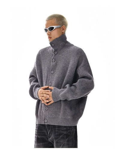 High Neck Button-Front Knit Jacket Korean Street Fashion Jacket By MEBXX Shop Online at OH Vault