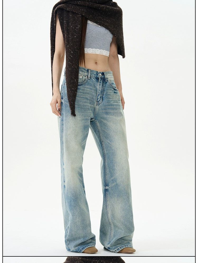 Light Wash Whiskered Detail Jeans Korean Street Fashion Jeans By 77Flight Shop Online at OH Vault