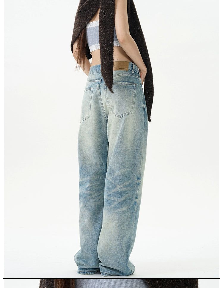 Light Wash Whiskered Detail Jeans Korean Street Fashion Jeans By 77Flight Shop Online at OH Vault