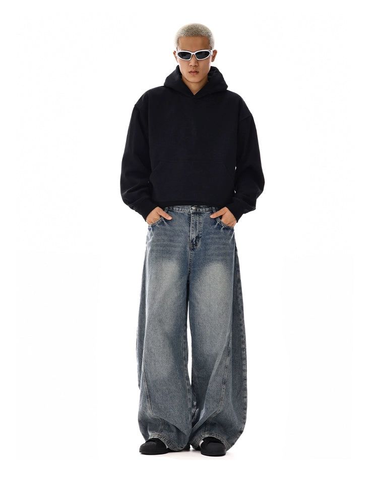 Washed Wide Scimitar Jeans Korean Street Fashion Jeans By MEBXX Shop Online at OH Vault