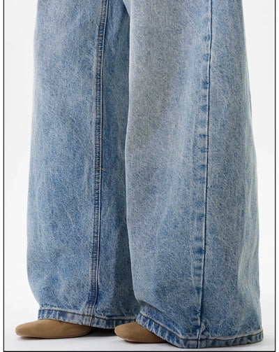 Light Washed Wide Scimitar Jeans Korean Street Fashion Jeans By 77Flight Shop Online at OH Vault